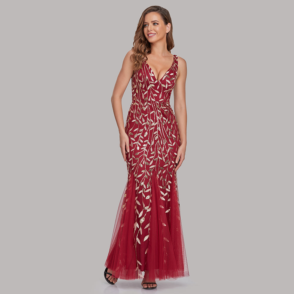 Sleeveless V-neck Tulle Sequins Cocktail V-back Mermaid Party Prom Gown Formal Occasion Embroidered Formal Dress The Clothing Company Sydney