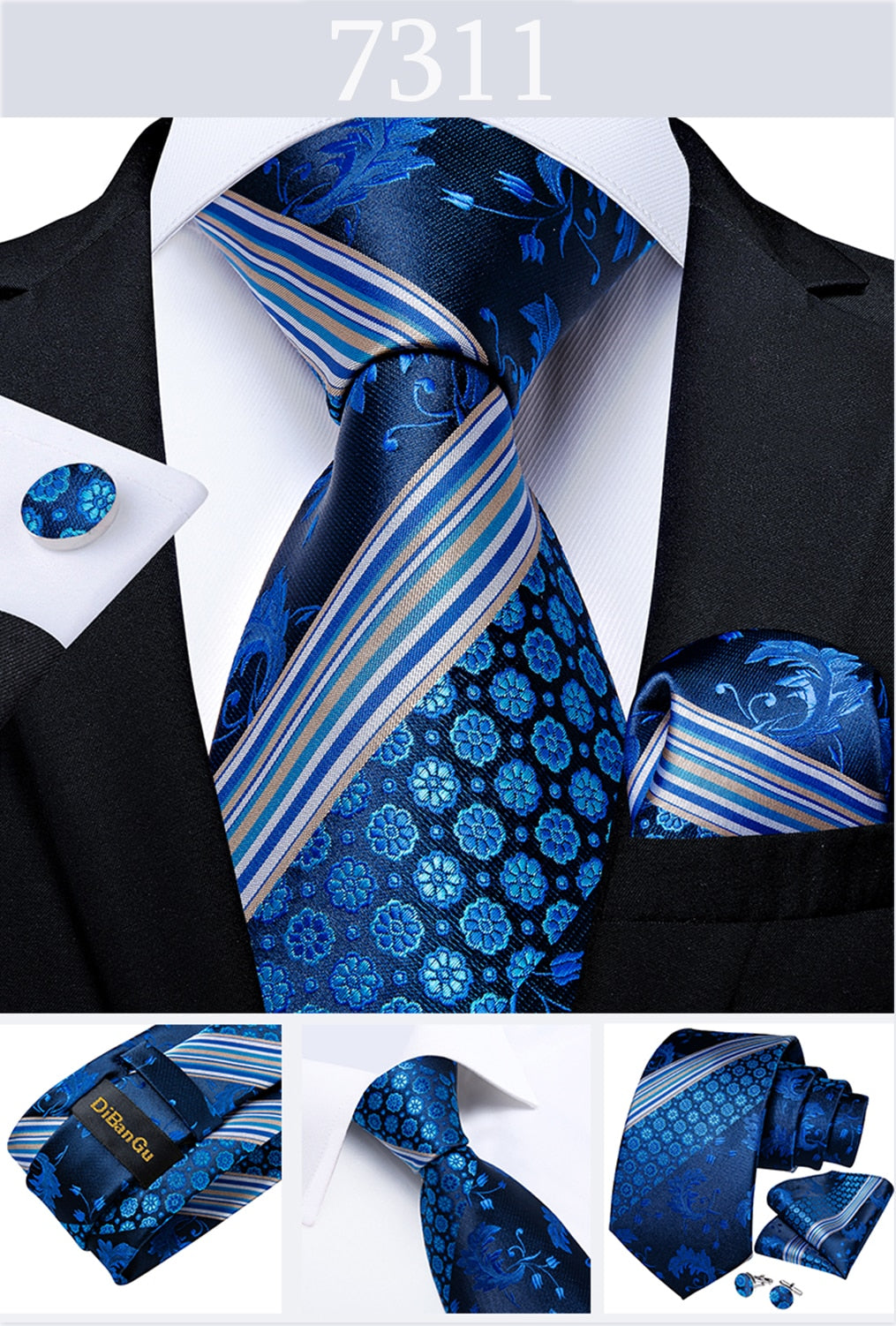 3 Piece Designer Men's Wedding Tie Gold Black Striped Silk Neck Ties For Men Hanky Cufflinks Set Business Party Wear The Clothing Company Sydney