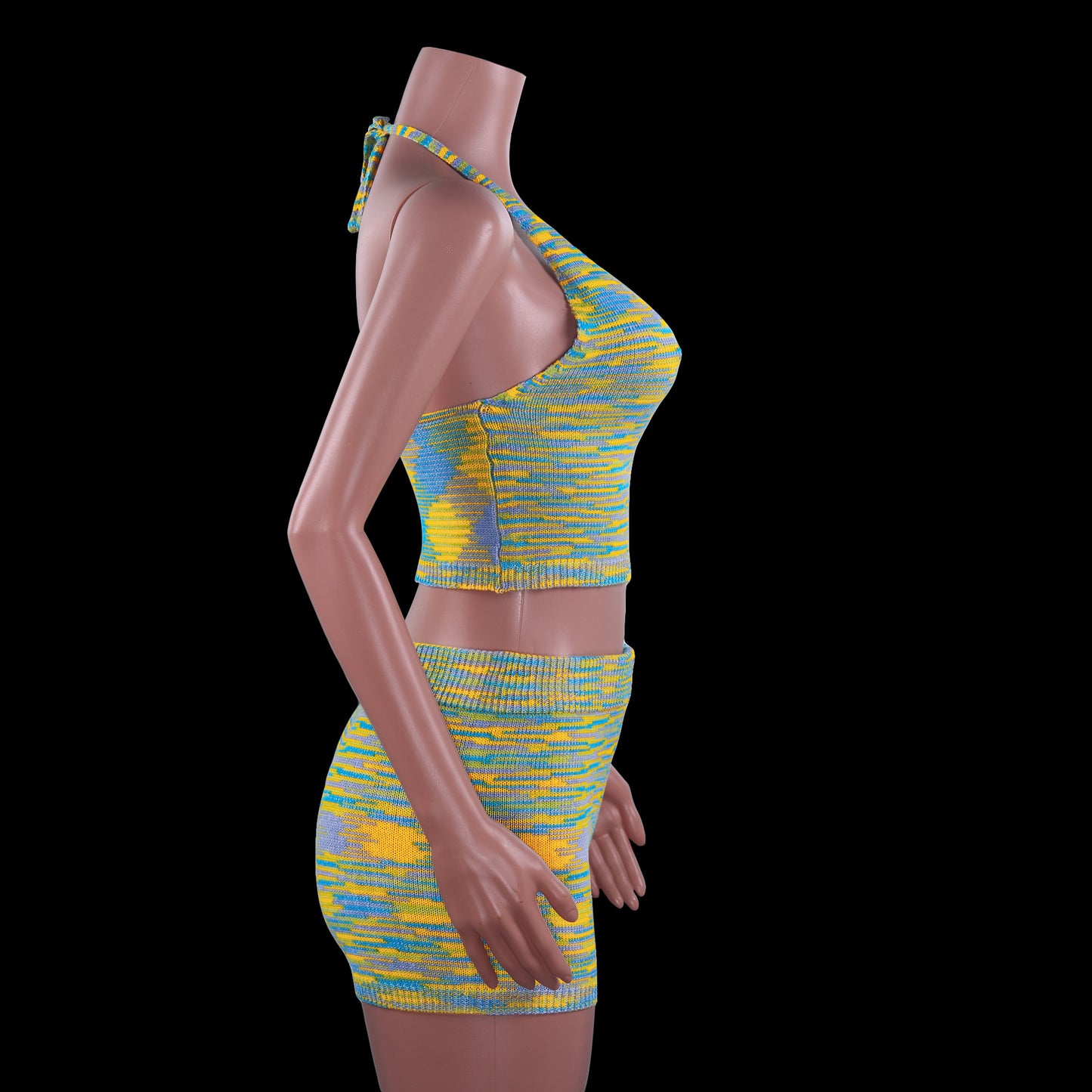 Rainbow Print Halter Cut Out Crop Top and Shorts 2 Piece Matching Set Club Fashion Outfits Loungewear Set The Clothing Company Sydney