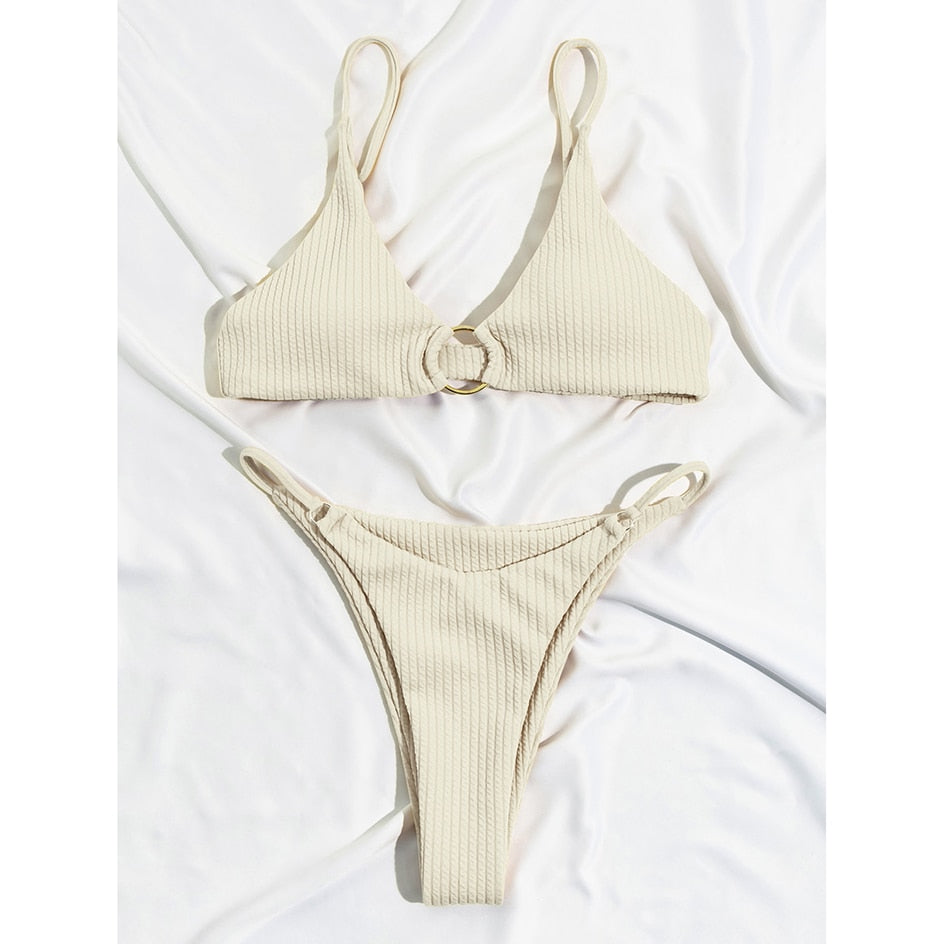 Plain Rib Swimsuit Swimwear Women Thong Bikini Set 2 Piece Beach Wear for Bathing Suit The Clothing Company Sydney