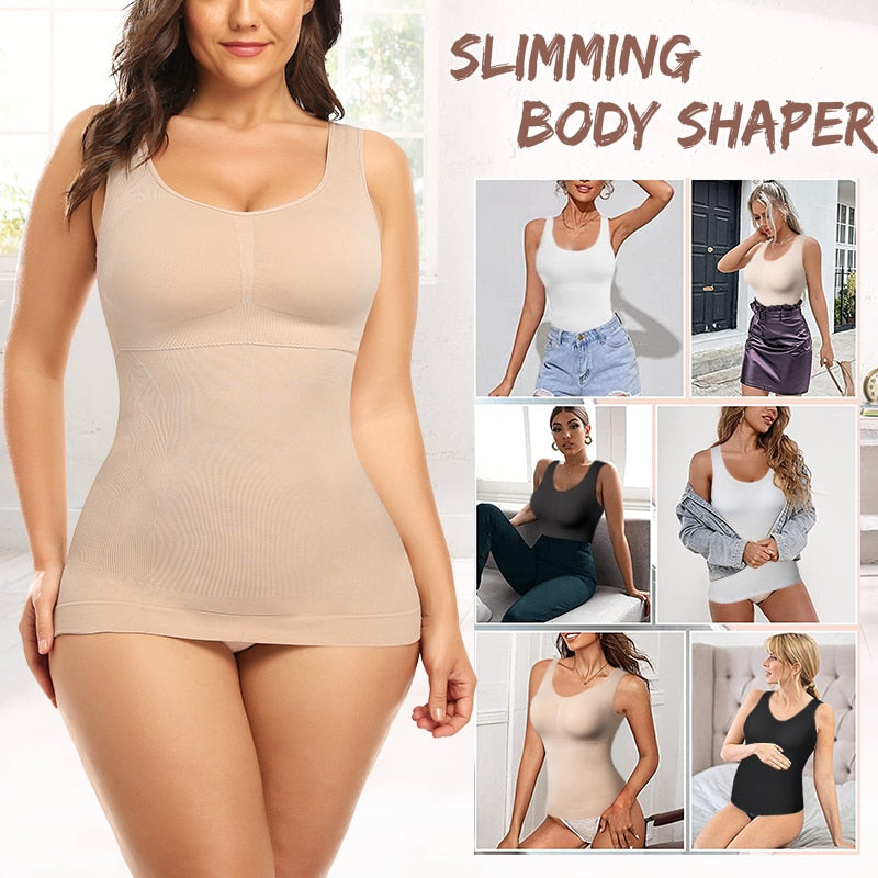 Tank Top Shapewear with Built in Bra Shelf Bra Casual Wide Strap Basic Camisole Sleeveless Top Shaper with Removable Bra The Clothing Company Sydney