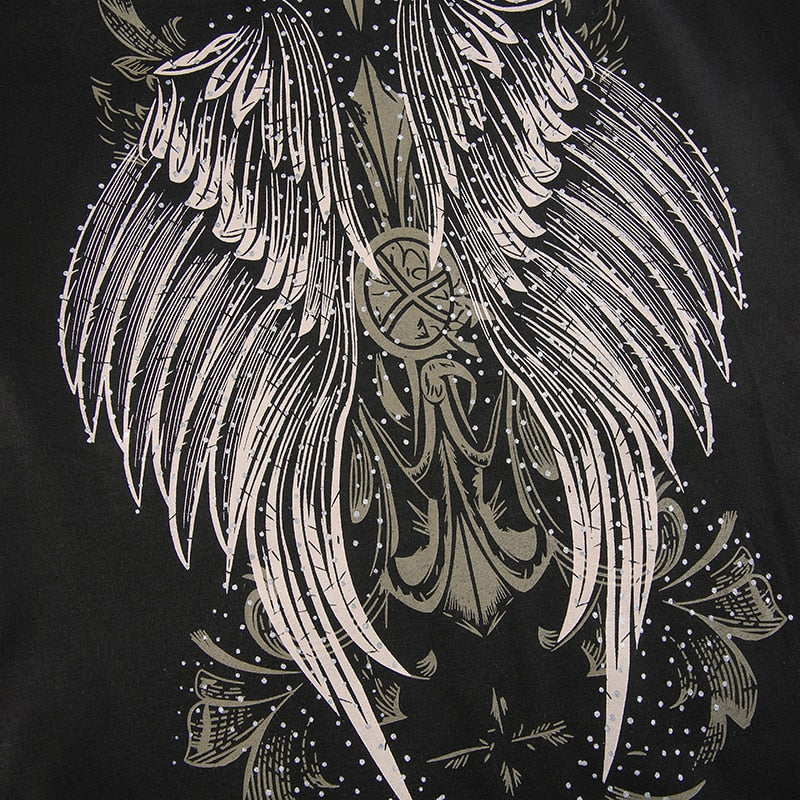 Gothic Grunge Fairycore Wings Printed Graphic Zipper Hooded Bodycon Dark Academia Autumn Mini Dresses Y2K Dress The Clothing Company Sydney