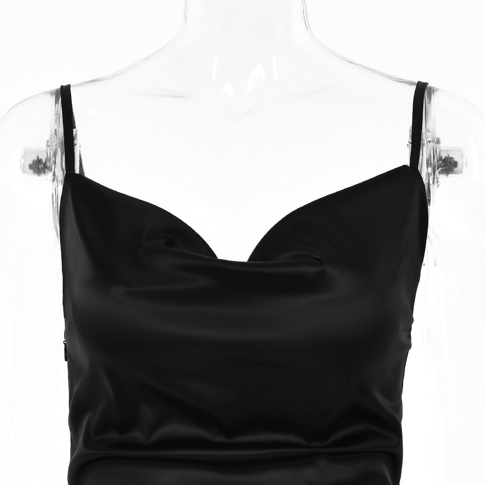 Silky Satin Elegant Slit Maxi Dress Backless Straps Gown Club Party Long Dresses The Clothing Company Sydney