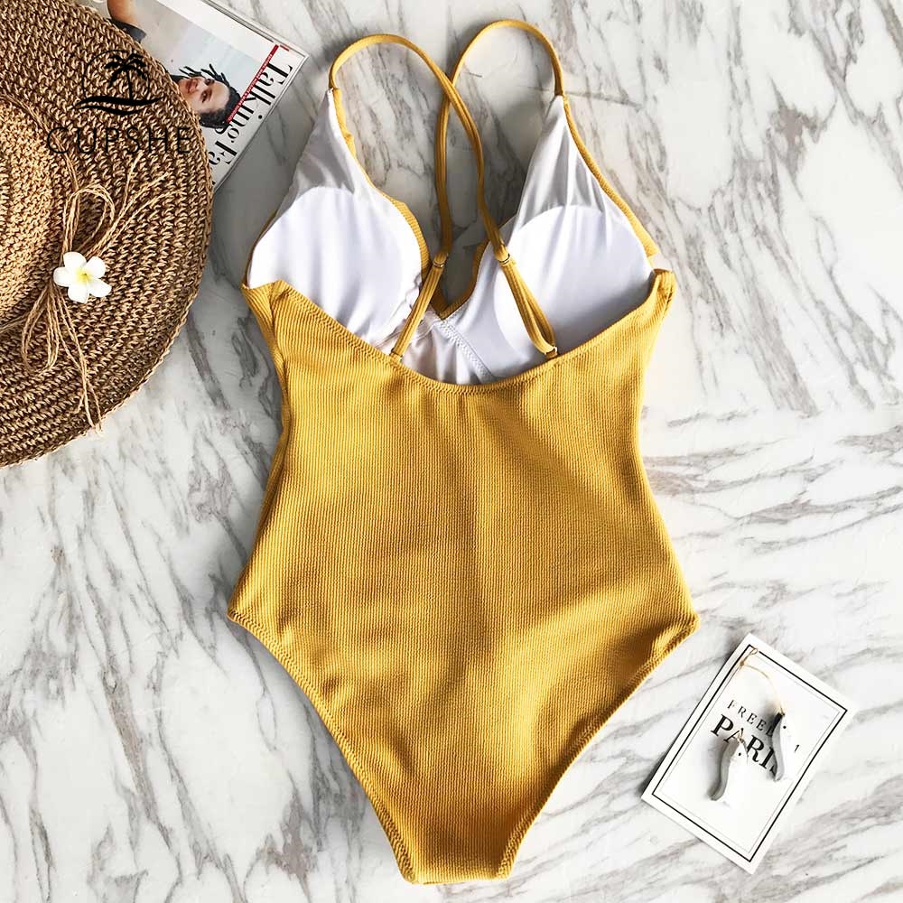 Solid One-piece Swimsuit Falbala V neck Ruffle Monokini Beach Bathing Suit Swimwear The Clothing Company Sydney
