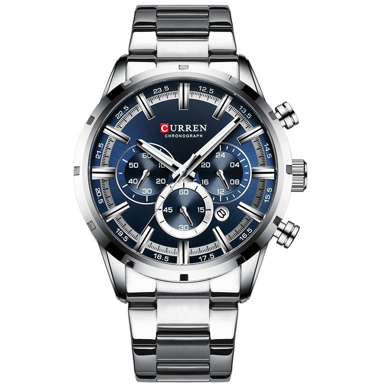 Men's Watch Luxury Sports Quartz Mens Watches Full Steel Waterproof Chronograph Wristwatch The Clothing Company Sydney