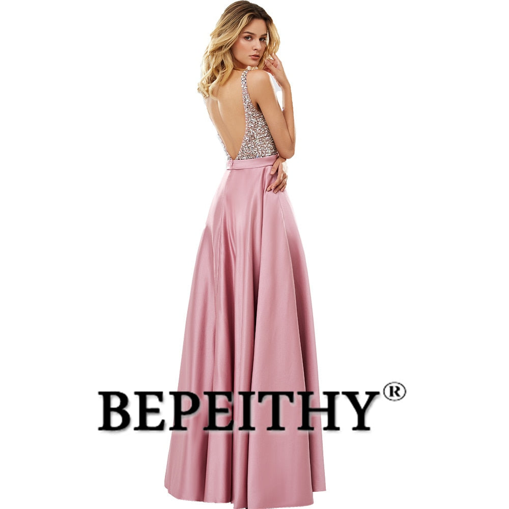 V-Neck Beads Bodice Open Back A Line Long Evening Dress Party Elegant Prom Gowns The Clothing Company Sydney