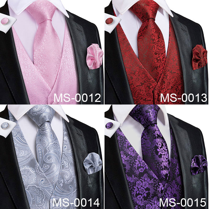 4Piece Mens Vest for Suit Luxury Paisley Floral Plaid Suit Silk Vest and Tie Set Blue Gold Red Sliver Wedding Vest The Clothing Company Sydney