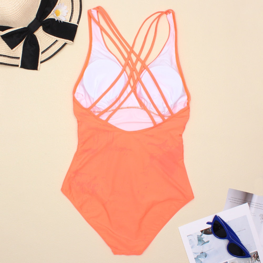 Women's Printed One Piece Swimwear Backless Swimsuit V Neck Summer Beach Wear Bathing Suit The Clothing Company Sydney