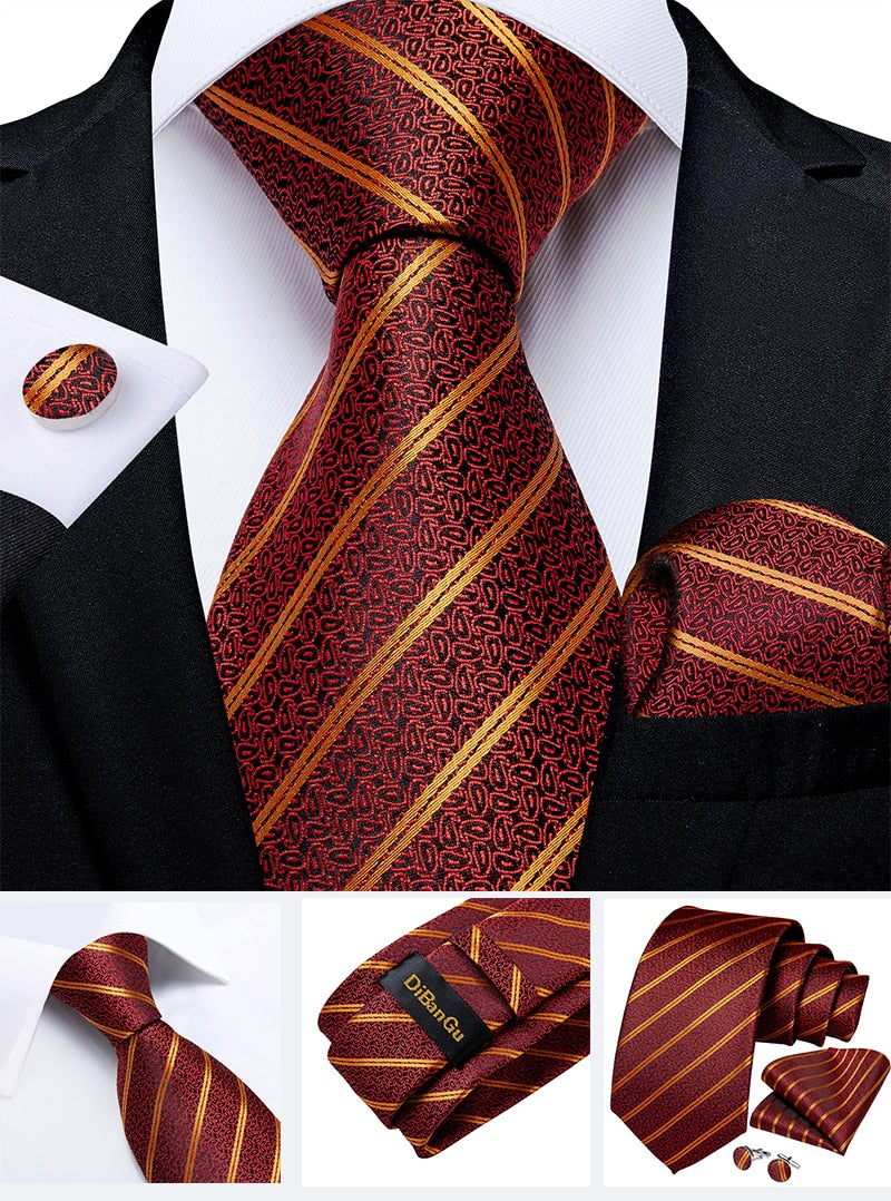 Designer Wedding Men's Tie Red Solid Striped Paisley Neckties For Men Business Hanky Cufflinks Tie Set The Clothing Company Sydney