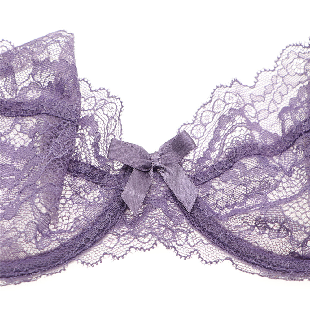 Ultra-Thin Gathered Plus Size Bowknot Floral Underwear Lace Strap Bra + Panties + Garte 3 Piece set The Clothing Company Sydney