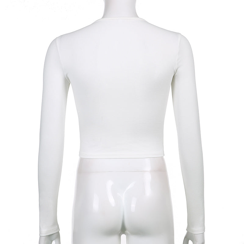 Streetwear Square Neck Hook Cotton Aututmn T-shirts Bodycon Gothic White Crop Tops Tees Long Sleeve T shirt The Clothing Company Sydney