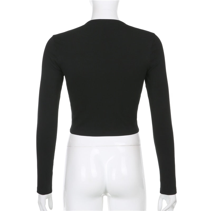 Streetwear Square Neck Hook Cotton Aututmn T-shirts Bodycon Gothic White Crop Tops Tees Long Sleeve T shirt The Clothing Company Sydney