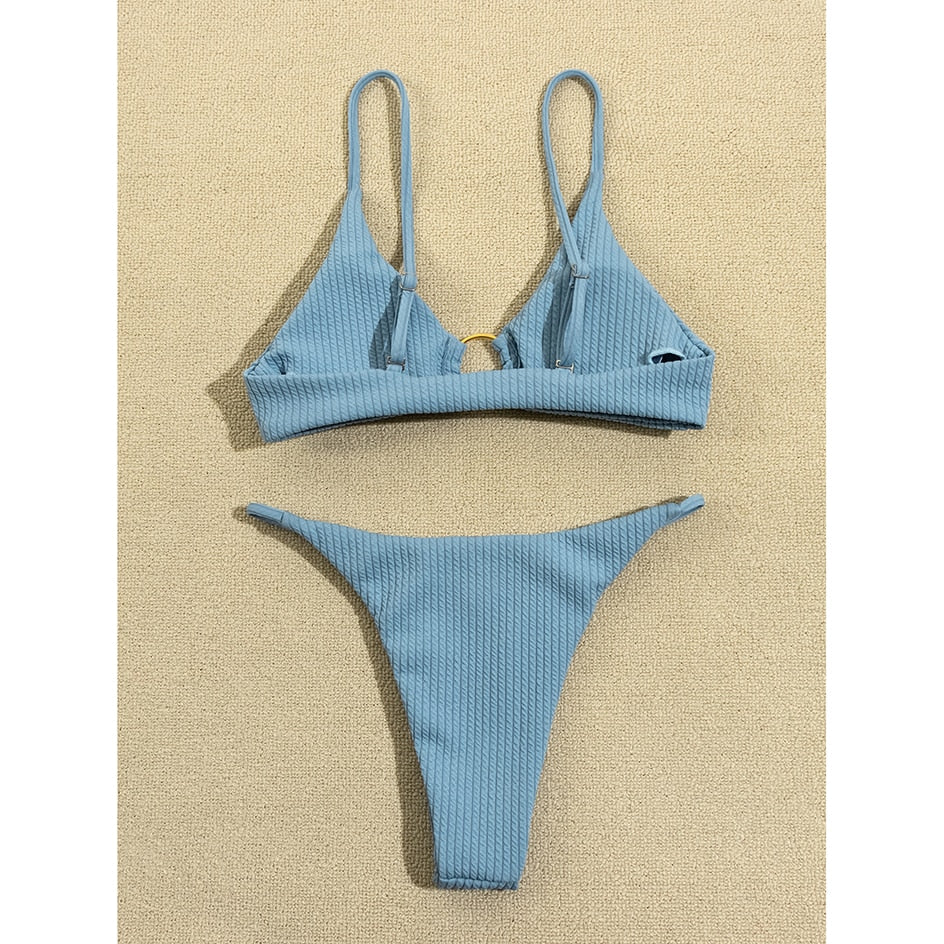 Plain Rib Swimsuit Swimwear Women Thong Bikini Set 2 Piece Beach Wear for Bathing Suit The Clothing Company Sydney