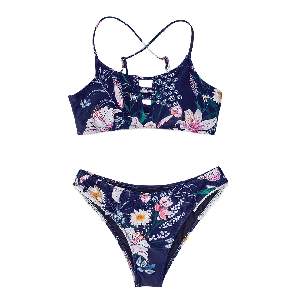 Cut out Low-waist Bikini Sets Swimwear Swimsuits Bathing Suit Navy Floral Tank Bikinis Beachwear The Clothing Company Sydney