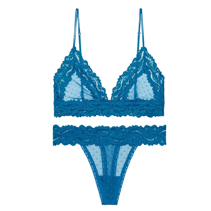 2 Piece Lingerie Set Lace Transparent Bra Set Dot Mesh Bralette Push Up Brassiere T Back Panties Sets Backless V Neck Bra The Clothing Company Sydney