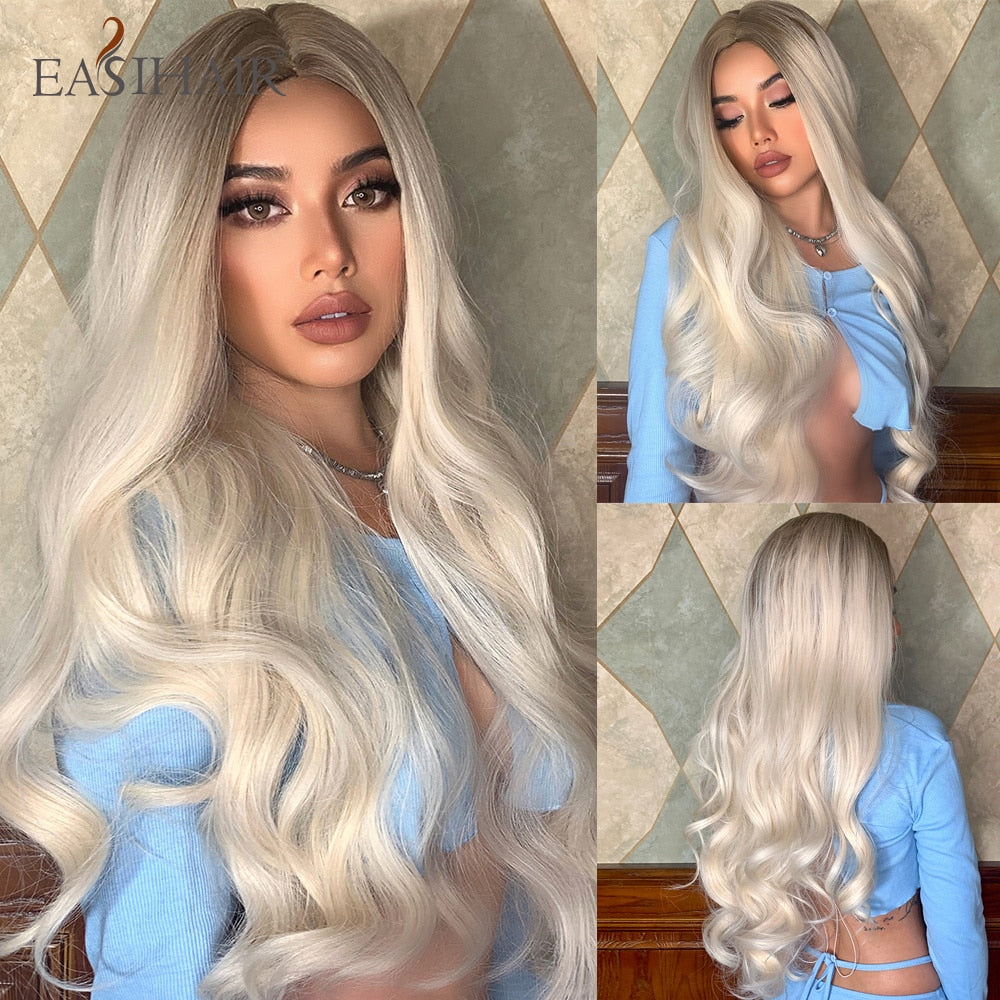 Ombre Brown Light Blonde Platinum Long Wavy Middle Part Hair Wig Cosplay Natural Heat Resistant Synthetic Wig for Women The Clothing Company Sydney