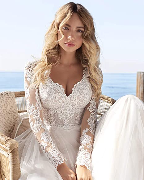 A Line Long Sleeves Wedding Dresses Lace Bridal Gowns Tulle Ivory Open Back Wedding Dress The Clothing Company Sydney