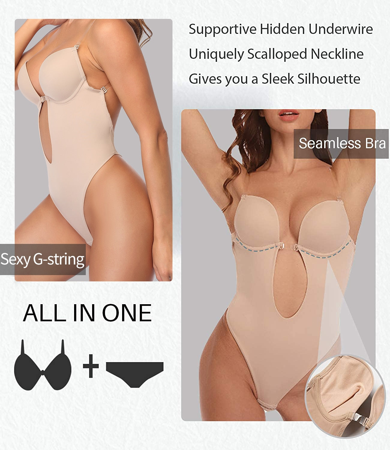 Women's Backless Shapewear Bodysuti Shaper Lace Smooth Plunge Body Briefer V-Neck Strapless Backless Bodysuit for Weddings The Clothing Company Sydney