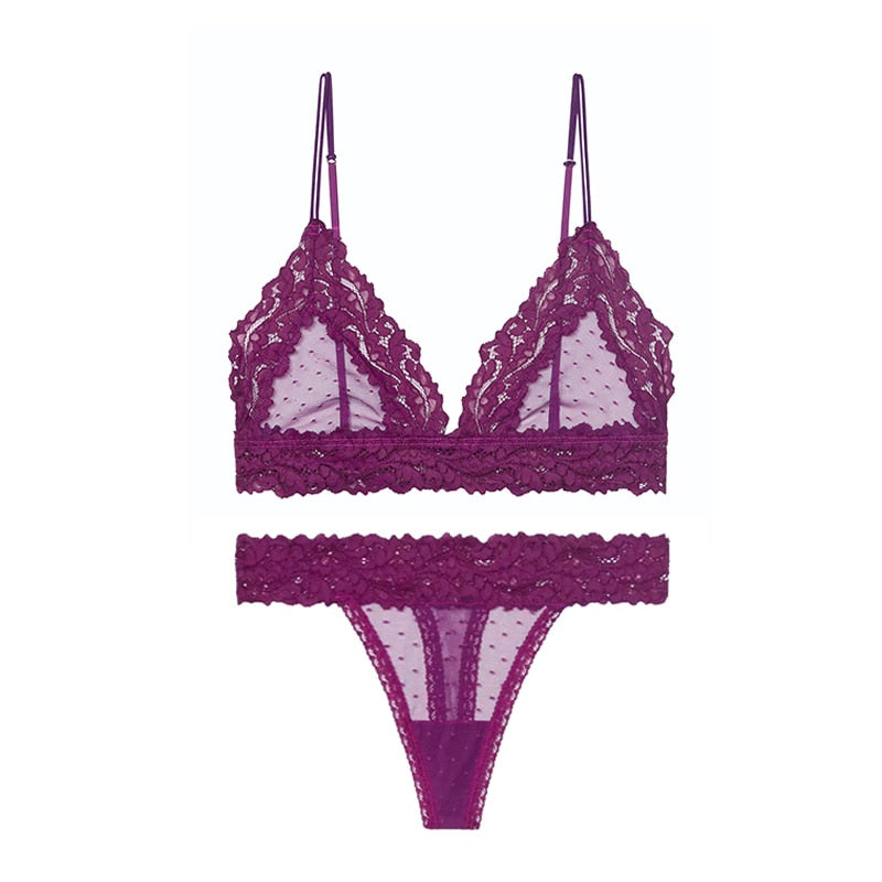 2 Piece Lingerie Set Lace Transparent Bra Set Dot Mesh Bralette Push Up Brassiere T Back Panties Sets Backless V Neck Bra The Clothing Company Sydney