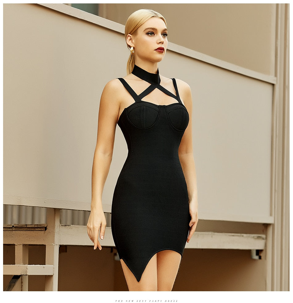 Summer Halter Mini Bandage Dress For Women Sleeveless Black Night Club Celebrity Evening Runway Party Dress The Clothing Company Sydney