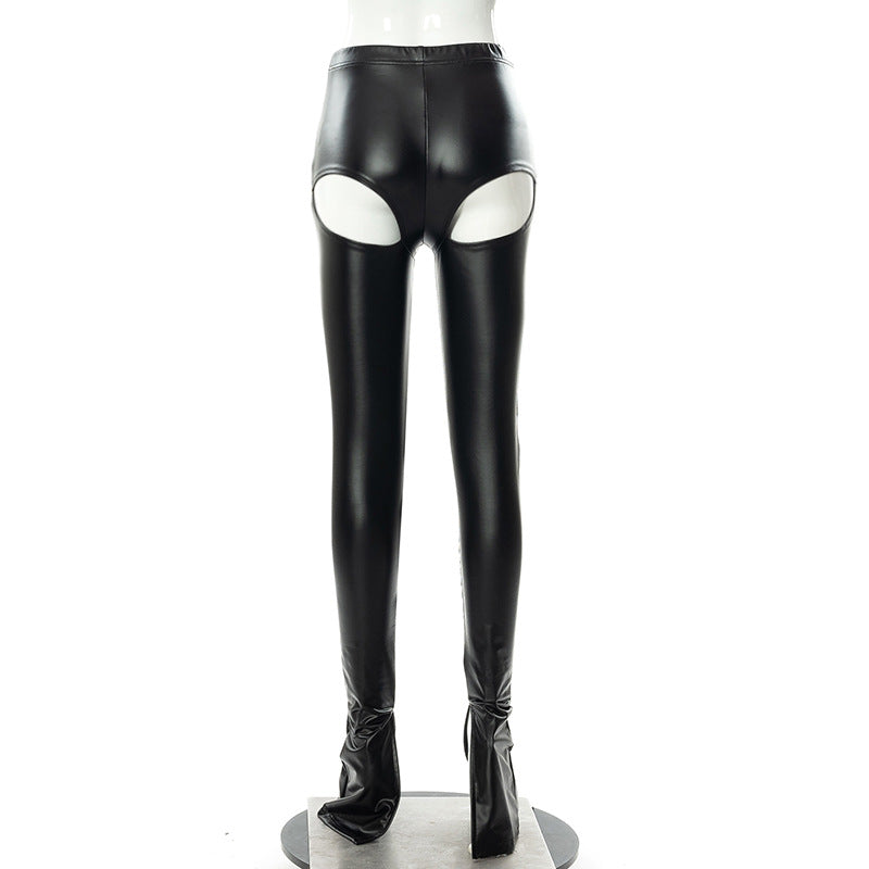 Ladies PU Leather Cut Out Pencil Pants Skinny Trousers Streetwear Bottom Punk Pants Split Fashion Party Pants The Clothing Company Sydney