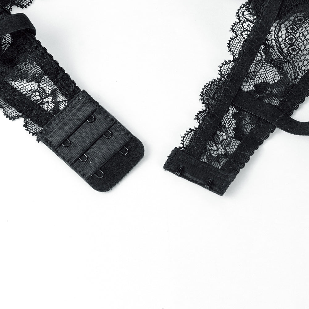 Ultra-Thin Gathered Plus Size Bowknot Floral Underwear Lace Strap Bra + Panties + Garte 3 Piece set The Clothing Company Sydney