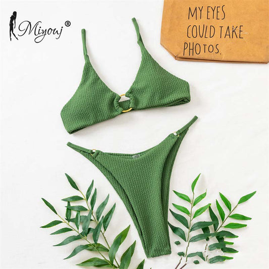 High Cut Rib Swimwear Solid Beachwear Bathing Suits Rings Bikini Sets Hollow Out Swimsuit The Clothing Company Sydney