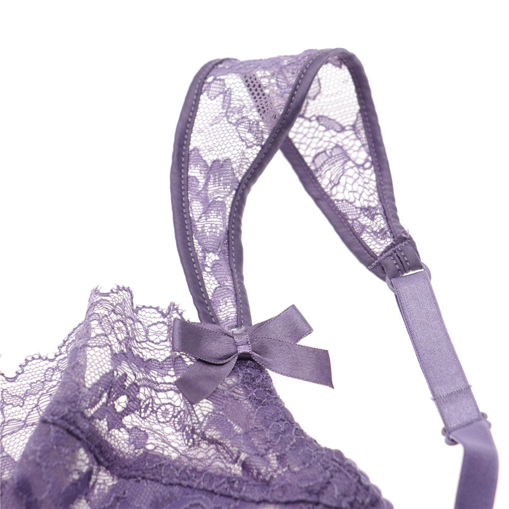 Ultra-Thin Gathered Plus Size Bowknot Floral Underwear Lace Strap Bra + Panties + Garte 3 Piece set The Clothing Company Sydney