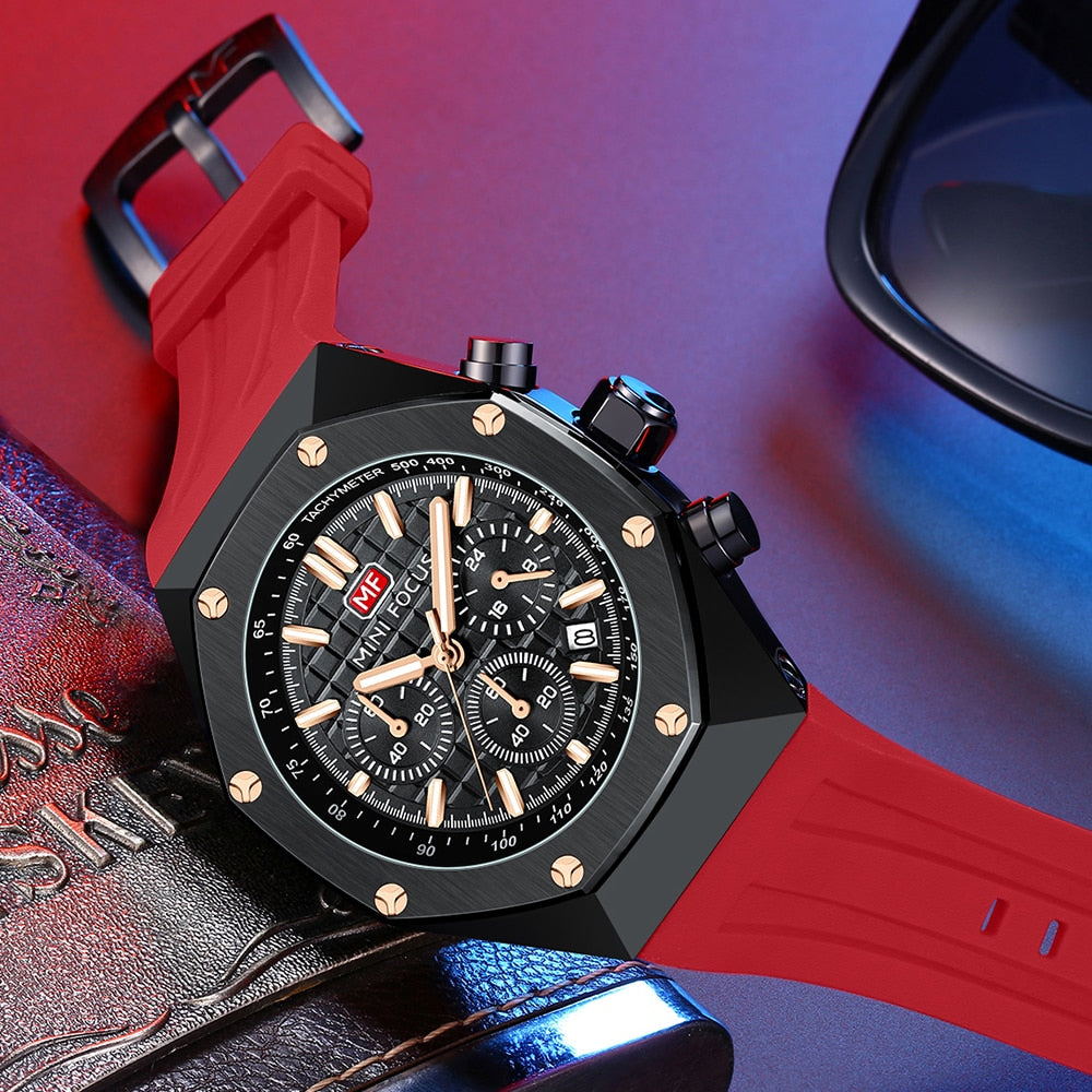 MINI FOCUS Polygon Design Alloy Quartz Wristwatch Luxury Brand Watch Men's High Quality Silicone Chronograph Sports Watch Clothing Company Sydney
