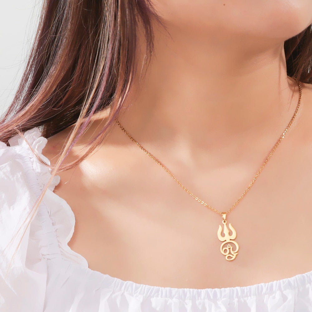 Tamil Om Aum Symbol with Trident Pendant Stainless Steel Necklace Om Shiva Symbol Yoga Vintage Talisman Jewellery The Clothing Company Sydney
