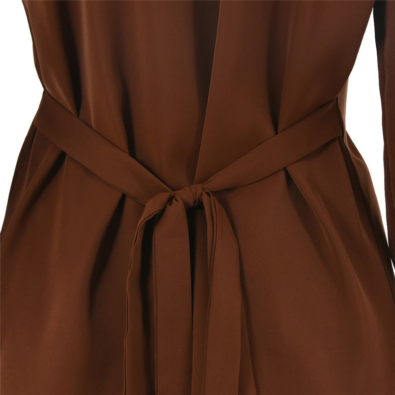 Turn-down Collar Button Two Piece Set Brown Long Sleeve Top High Waist Skirt Women Autumn Slim Office Outfits The Clothing Company Sydney