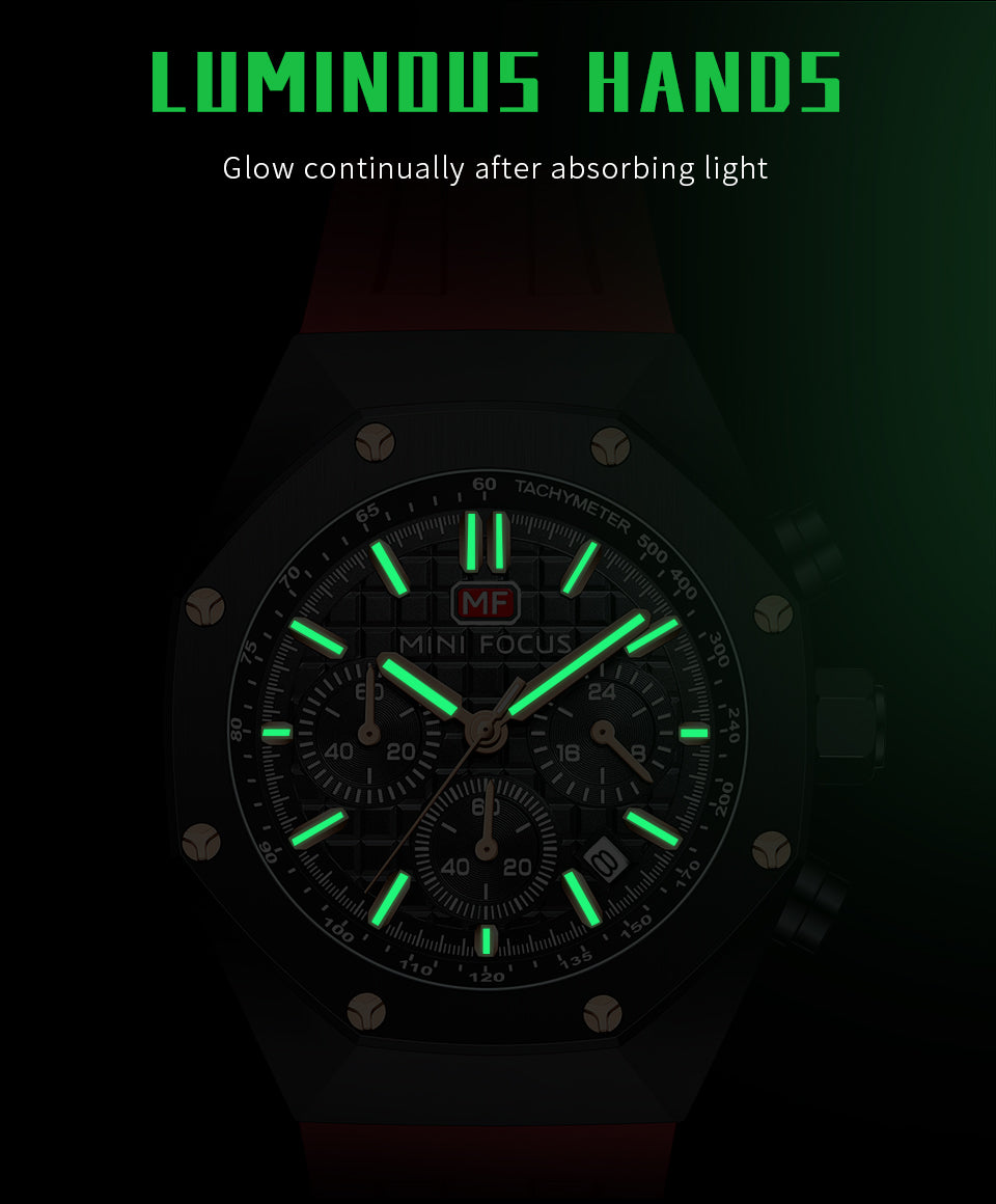 MINI FOCUS Polygon Design Alloy Quartz Wristwatch Luxury Brand Watch Men's High Quality Silicone Chronograph Sports Watch Clothing Company Sydney