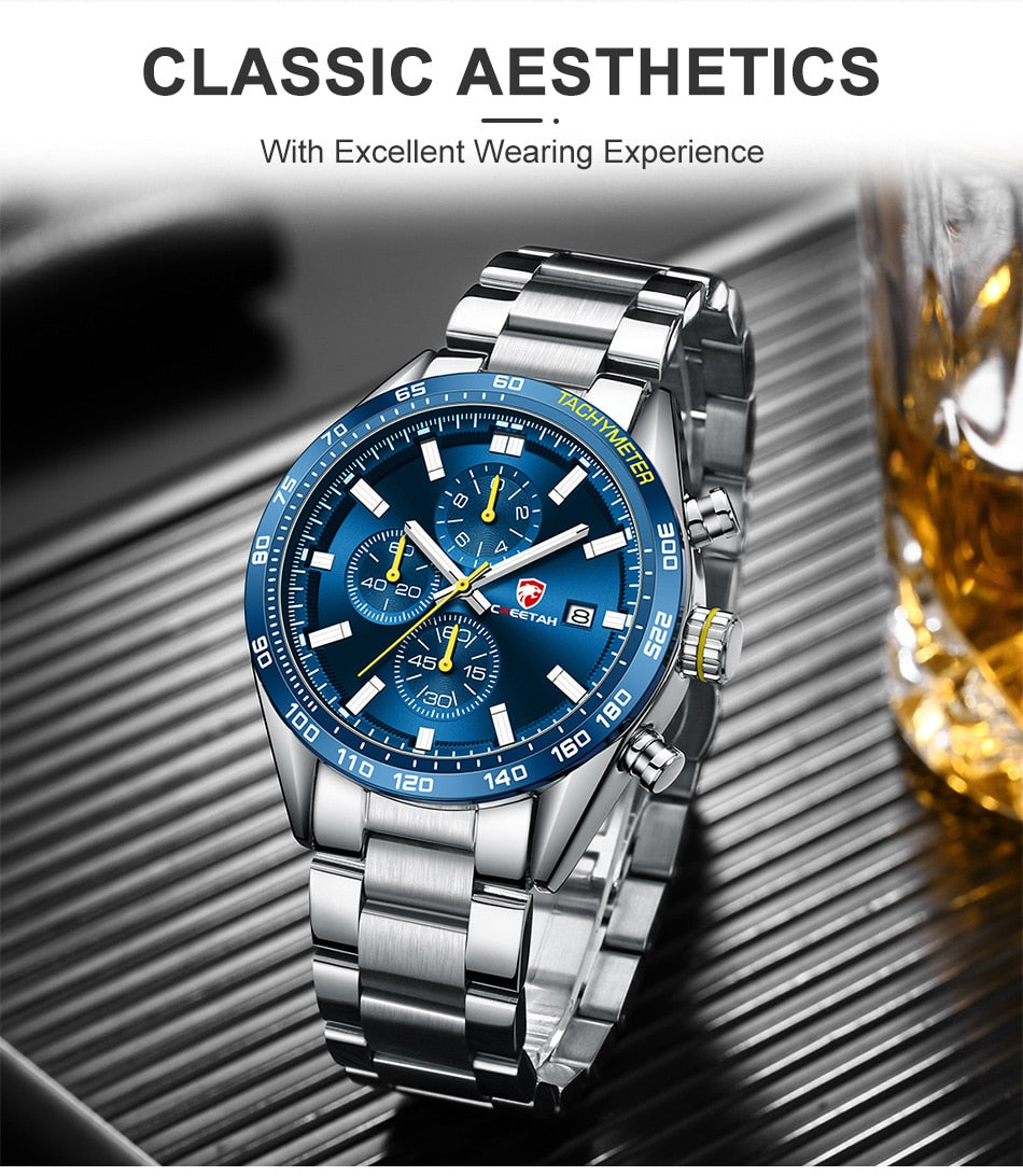 CHEETAH Men's Top Luxury Brand Stainless Steel Business Quartz Watches Chronograph Casual Sport Wrist Watches for Men The Clothing Company Sydney
