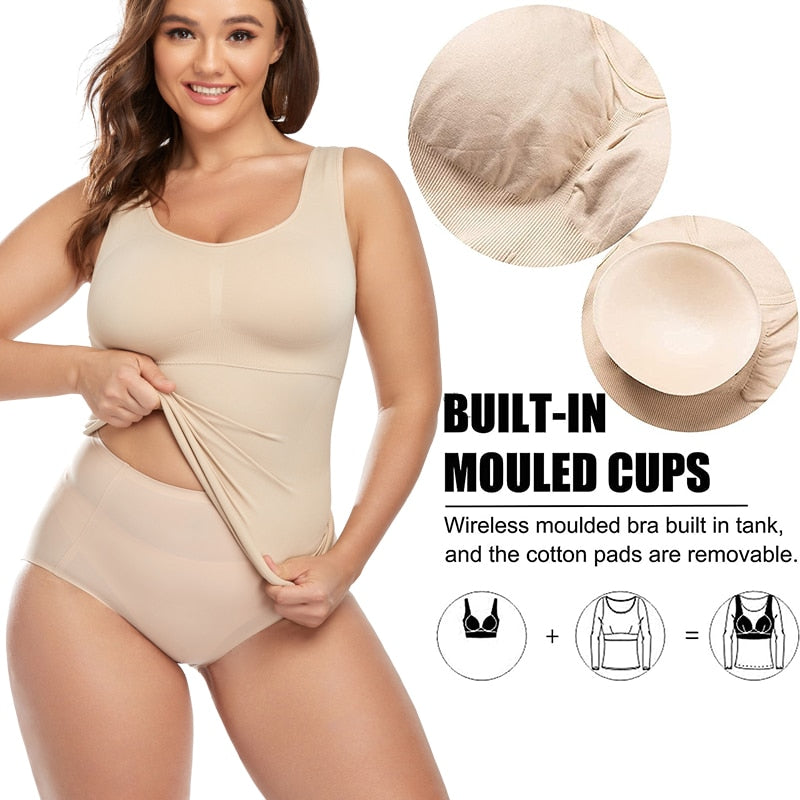 Tank Top Shapewear with Built in Bra Shelf Bra Casual Wide Strap Basic Camisole Sleeveless Top Shaper with Removable Bra The Clothing Company Sydney