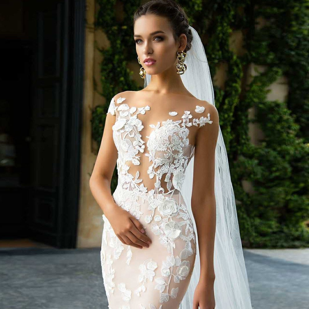 Custom Made Cap Sleeve Backless Appliques Flowers Mermaid Bridal Wedding Dresses The Clothing Company Sydney