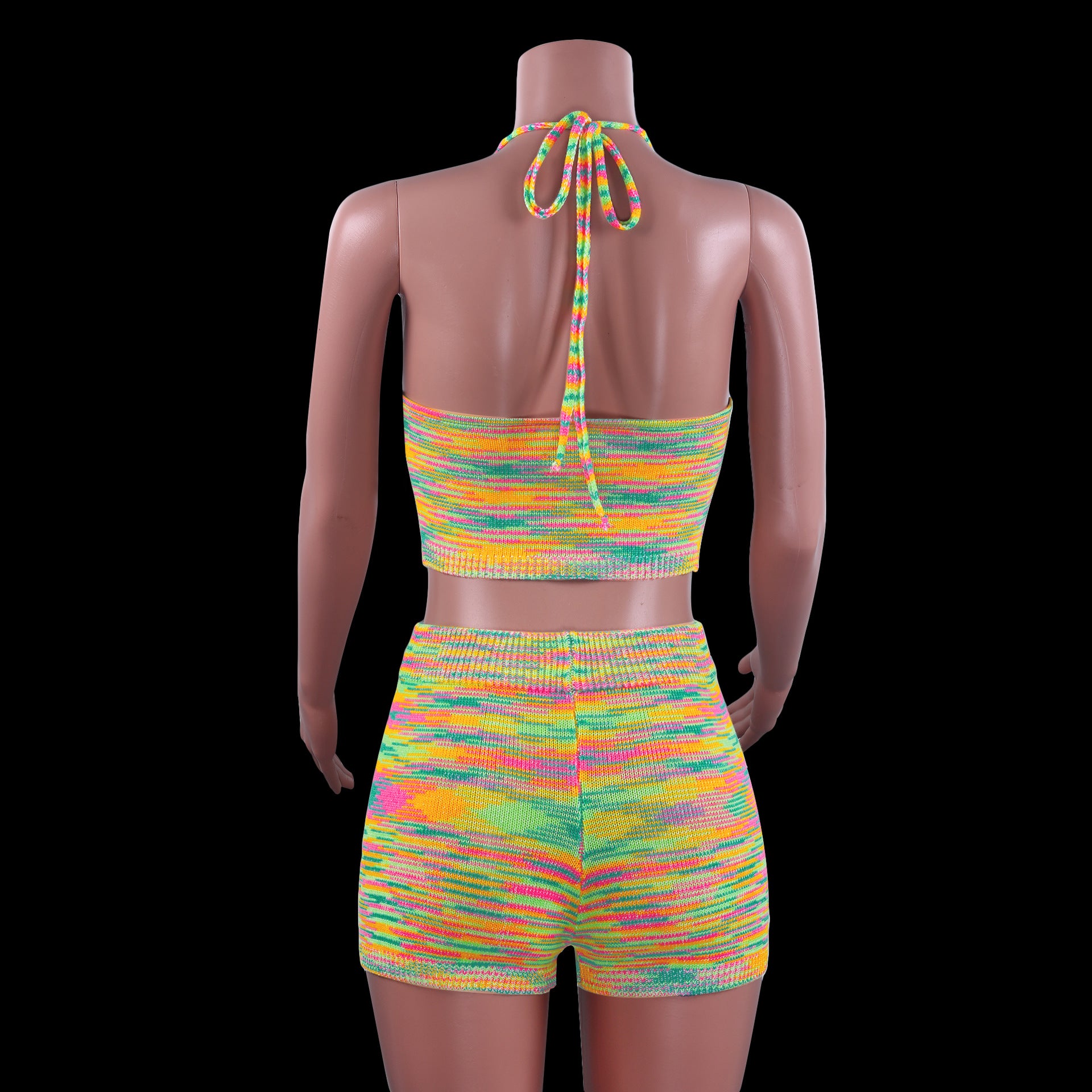 Rainbow Print Halter Cut Out Crop Top and Shorts 2 Piece Matching Set Club Fashion Outfits Loungewear Set The Clothing Company Sydney