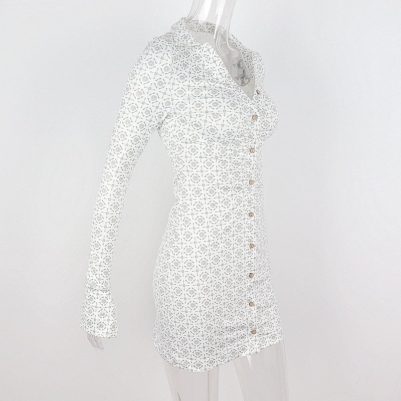 Fashion Print Shirts Dress Single Breasted Club Outfit Fall Winter Long Sleeve Chic Mini Dresses The Clothing Company Sydney