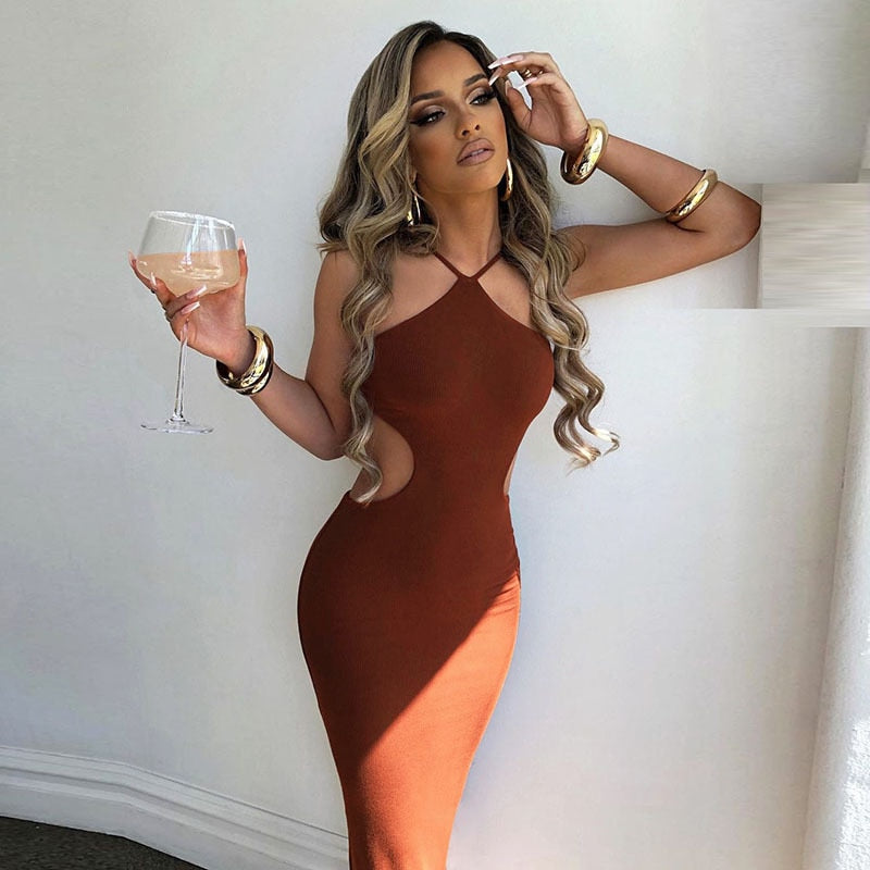 Summer Halter Maxi Dress Elegant Sexy Sleeveless Backless Club Party Cutout Bandage Dresses The Clothing Company Sydney