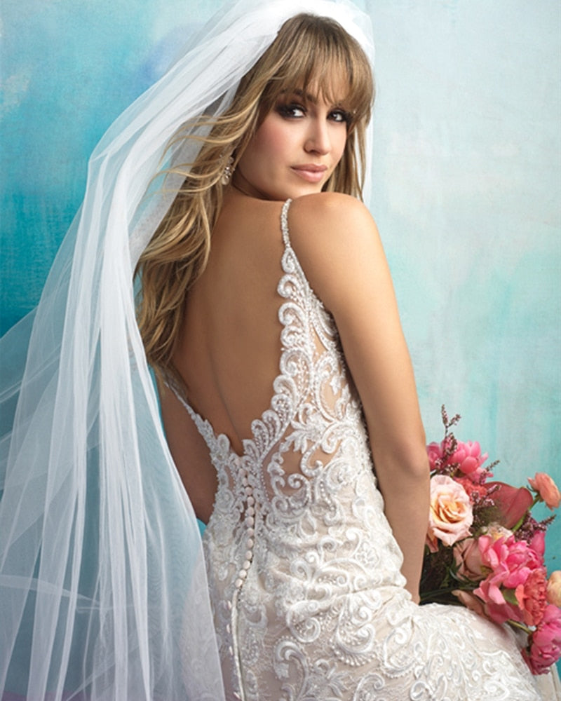 Spaghetti Straps V-neck Backless Beading Appliques Lace Mermaid Bridal Wedding Dress The Clothing Company Sydney