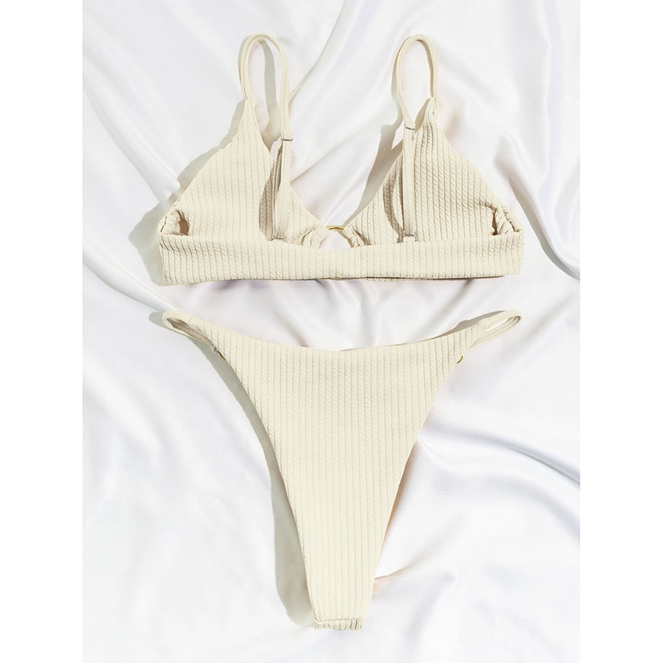 Plain Rib Swimsuit Swimwear Women Thong Bikini Set 2 Piece Beach Wear for Bathing Suit The Clothing Company Sydney