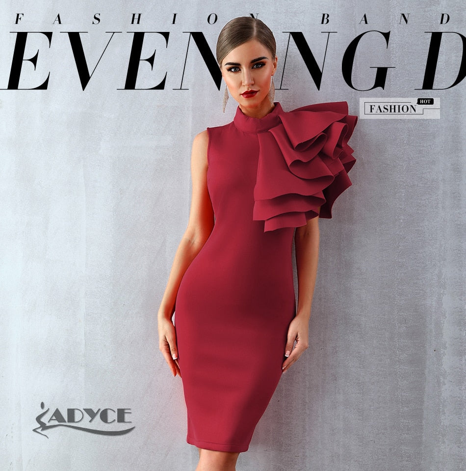 Summer Wine Red Celebrity Evening Runway Party Dress Sleeveless Ruffles Bodycon Midi Night Club Dress The Clothing Company Sydney