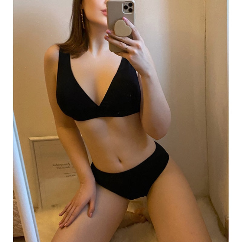 2 Piece Ribbed Bikini Women Swimsuit High Waist Swimwear V-neck Biquini Push Up Bathing Suit Women Black Bikini Set The Clothing Company Sydney