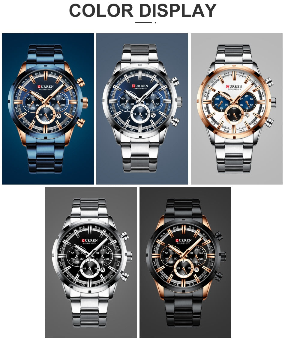 Men's Watch Luxury Sports Quartz Mens Watches Full Steel Waterproof Chronograph Wristwatch The Clothing Company Sydney