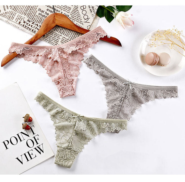 Lace Embroidery Underwear Lingerie T-back Thong Sheer Panties Hollow out Transparent Knickers The Clothing Company Sydney