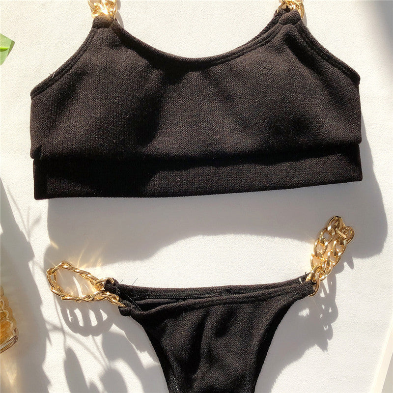 High Waist Swimwear Chain Swimsuit Bandeau 2 Piece Sports Bathing Suit Ribbed Set The Clothing Company Sydney