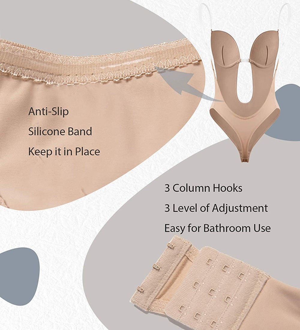 Women's Backless Shapewear Bodysuti Shaper Lace Smooth Plunge Body Briefer V-Neck Strapless Backless Bodysuit for Weddings The Clothing Company Sydney