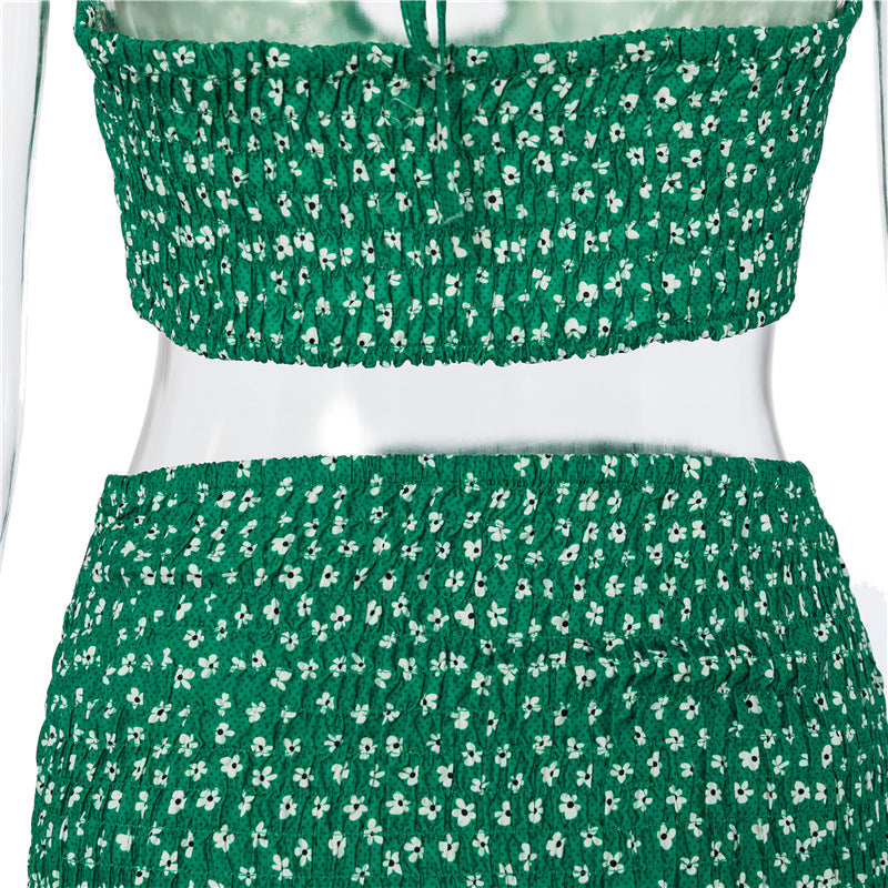 Floral Print Top and Skirt Two Piece Matching Set Halter Tie Front Backless Crop Tops Summer Outfits The Clothing Company Sydney