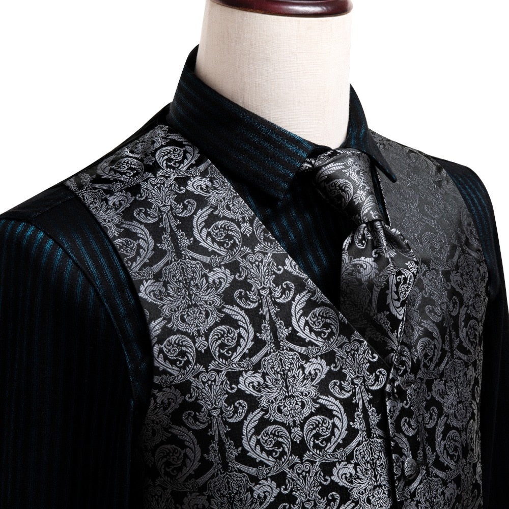 4Piece Mens Vest for Suit Luxury Paisley Floral Plaid Suit Silk Vest and Tie Set Blue Gold Red Sliver Wedding Vest The Clothing Company Sydney