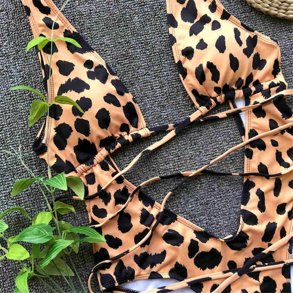 Bandage Wrap Around Tummy Cut Out Deep V Monokini One Piece Swimsuit Swimwear Bather Bathing Suit