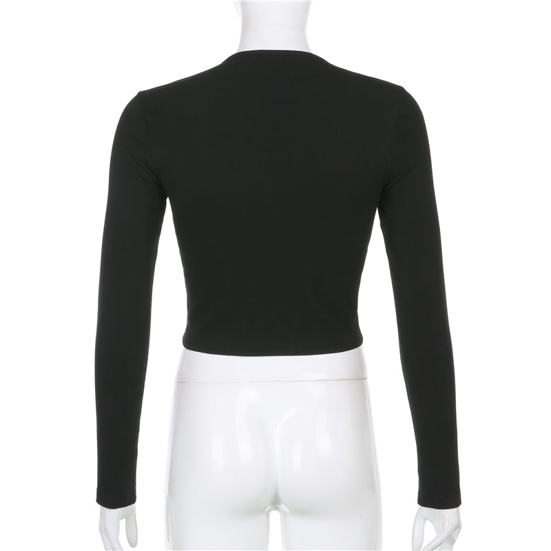 Streetwear Square Neck Hook Cotton Aututmn T-shirts Bodycon Gothic White Crop Tops Tees Long Sleeve T shirt The Clothing Company Sydney